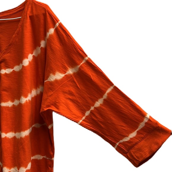 J.Jill, 60% Cotton, V-Neckline, Dolman 3/4 Sleeves Top, Tangerine/White, XLP - Picture 3 of 8